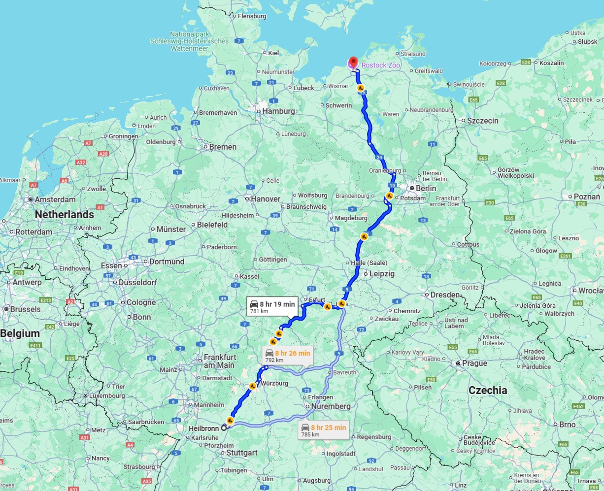 Anreise von Heilbronn Zu Rostock Über via A9