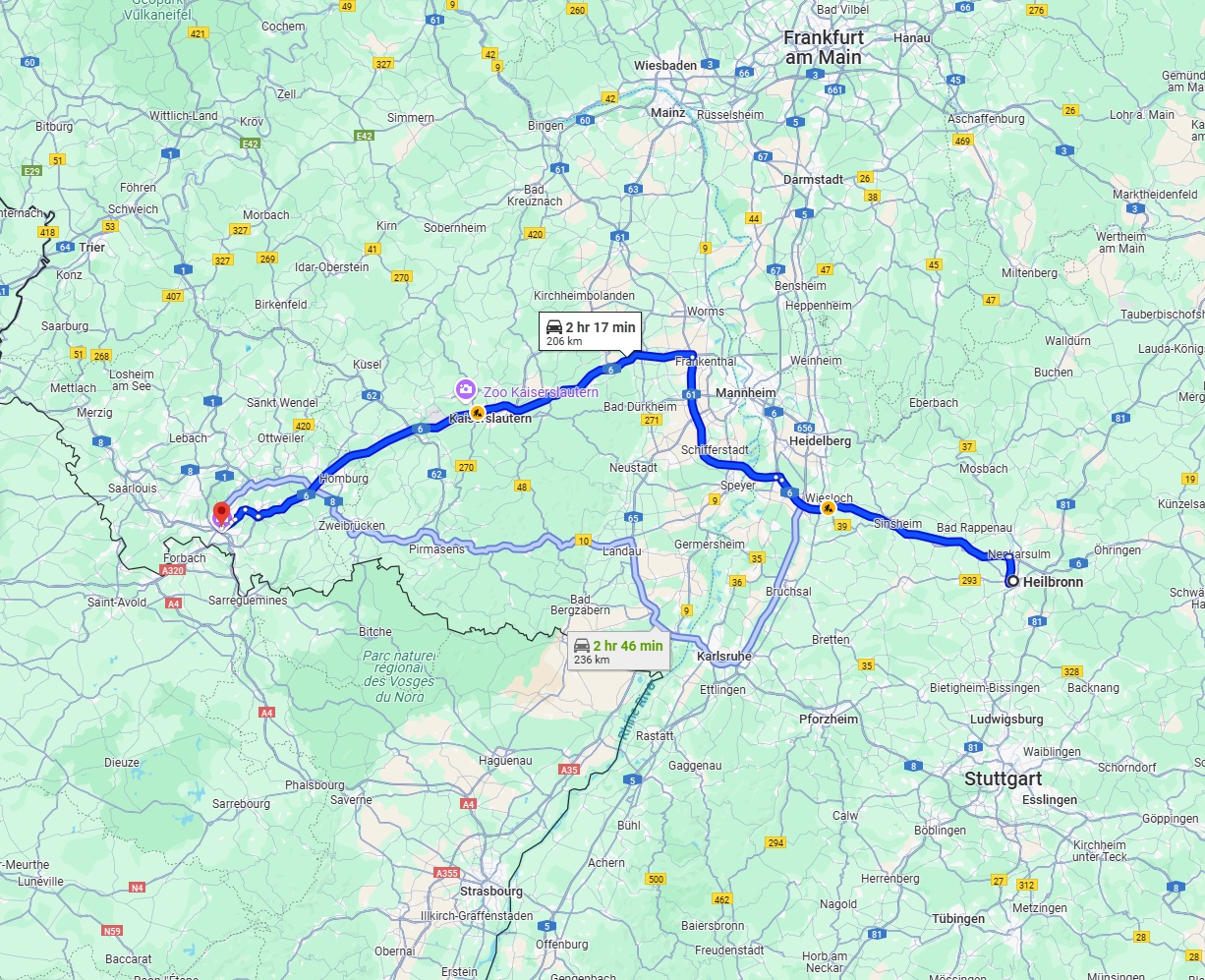 Anreise von Heilbronn Zu Saarbrücken Über via A6
