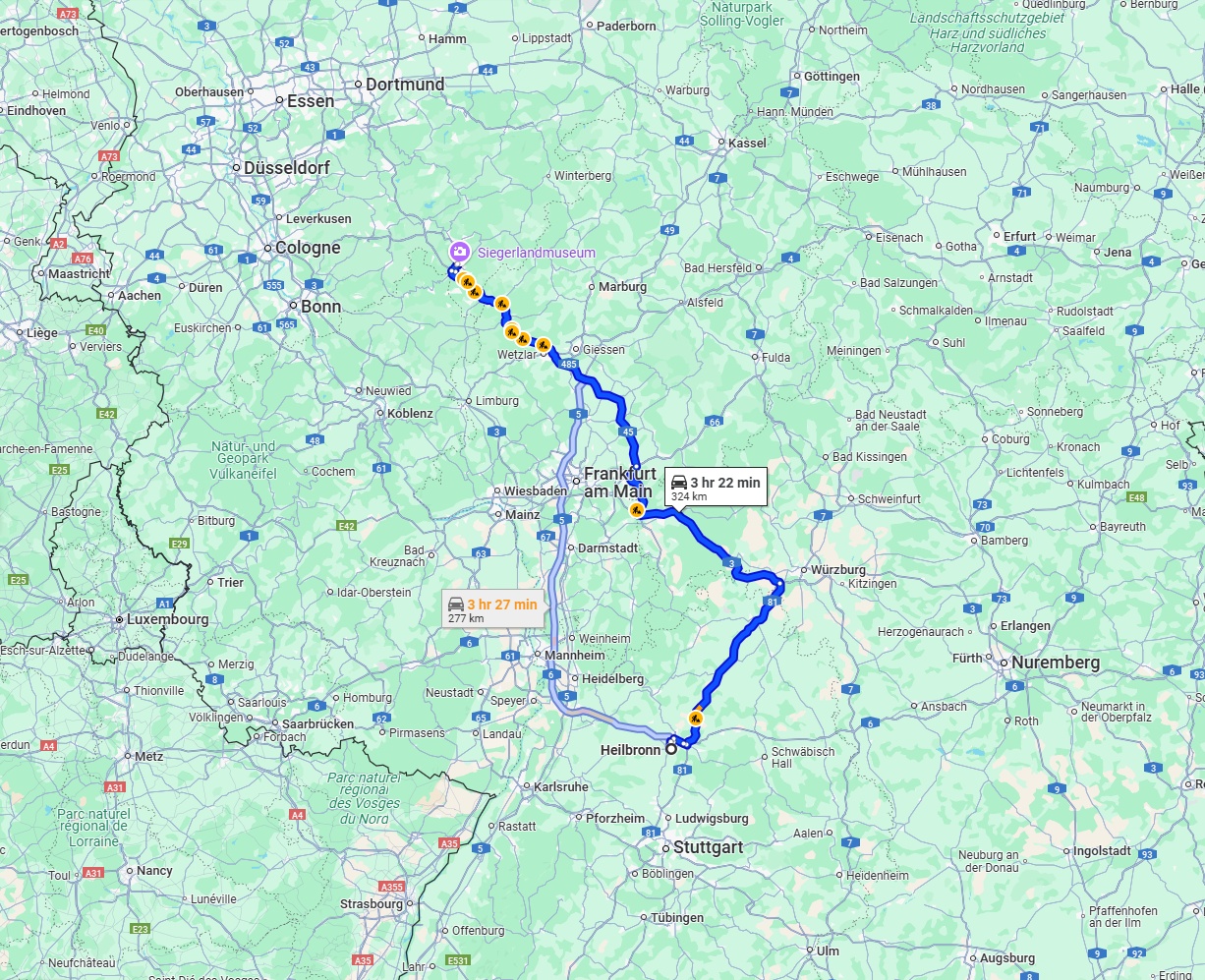 Anreise von Heilbronn Zu Siegen Über via A81 and A45