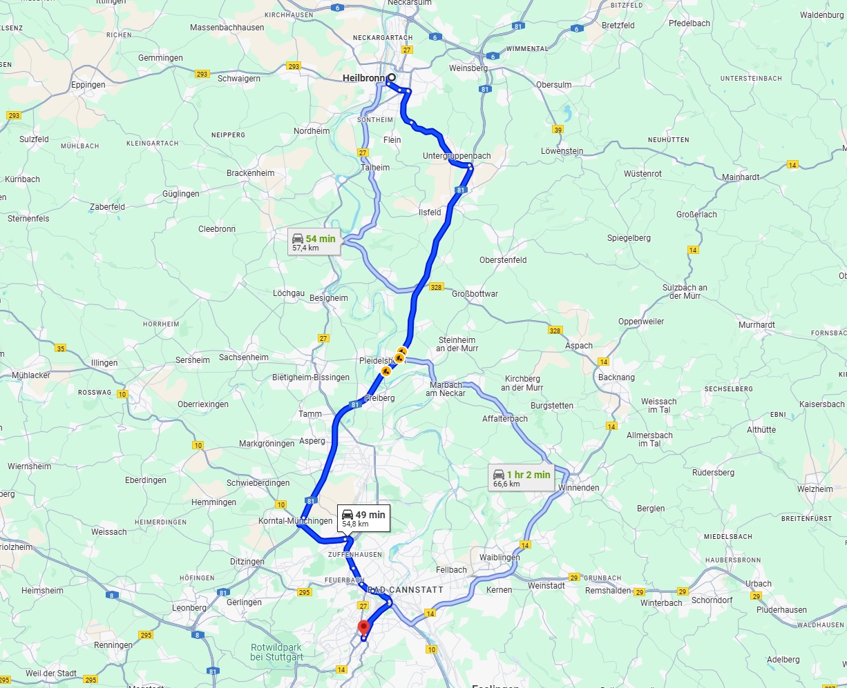 Anreise von Heilbronn Zu Stuttgart Über via A81