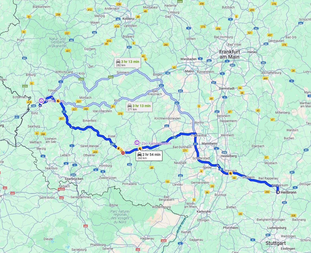 Anreise von Heilbronn Zu Trier Über via A6