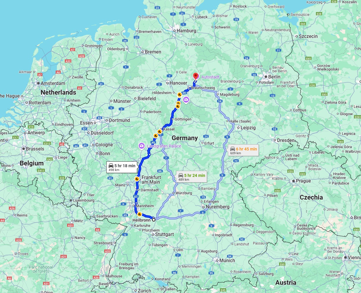 Anreise von Heilbronn Zu Wolfsburg Über via A7