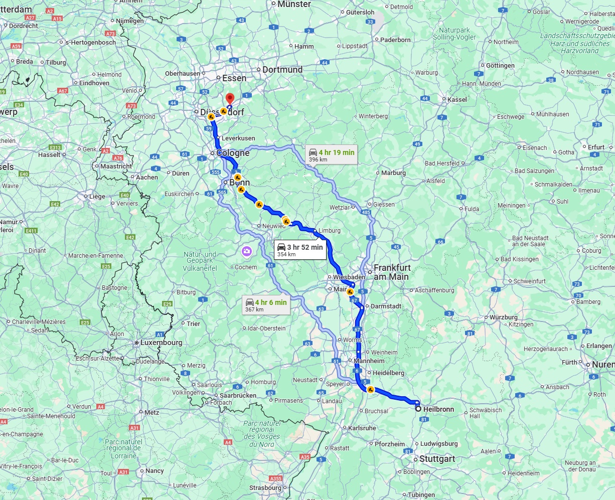 Anreise von Heilbronn Zu Wuppertal Über via A3