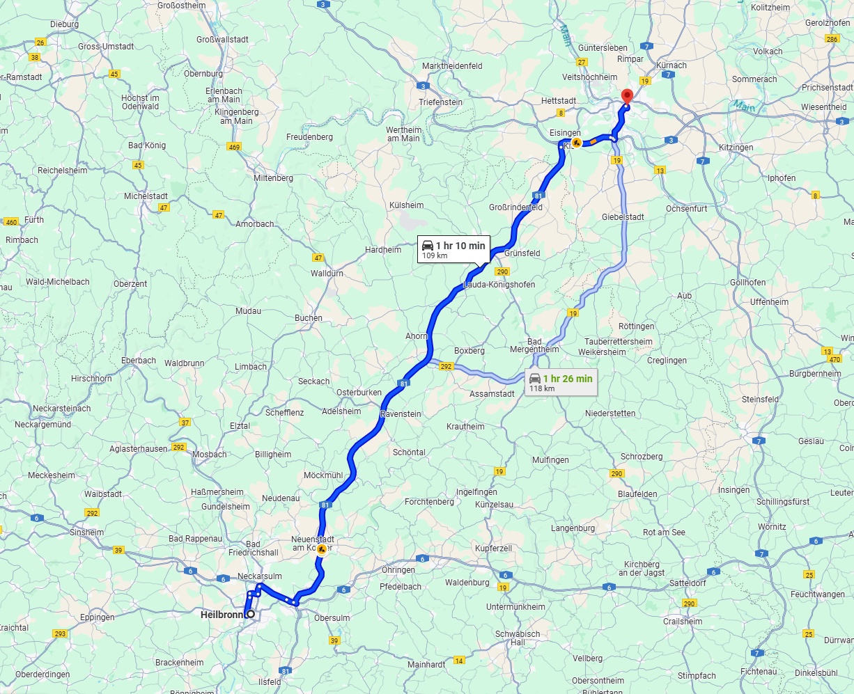 Anreise von Heilbronn Zu Würzburg Über via A81