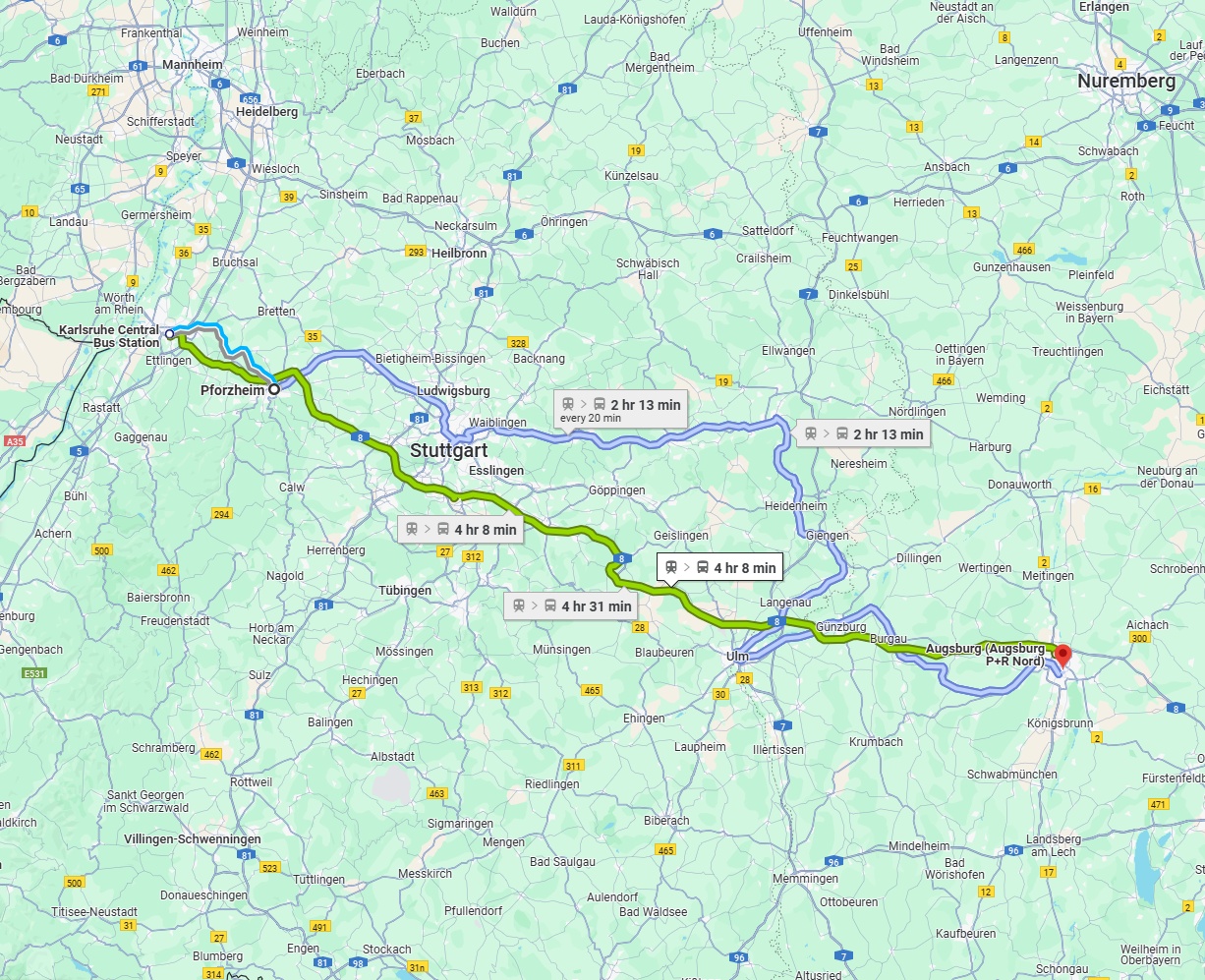 Anreise von Pforzheim Zu Augsburg Über 