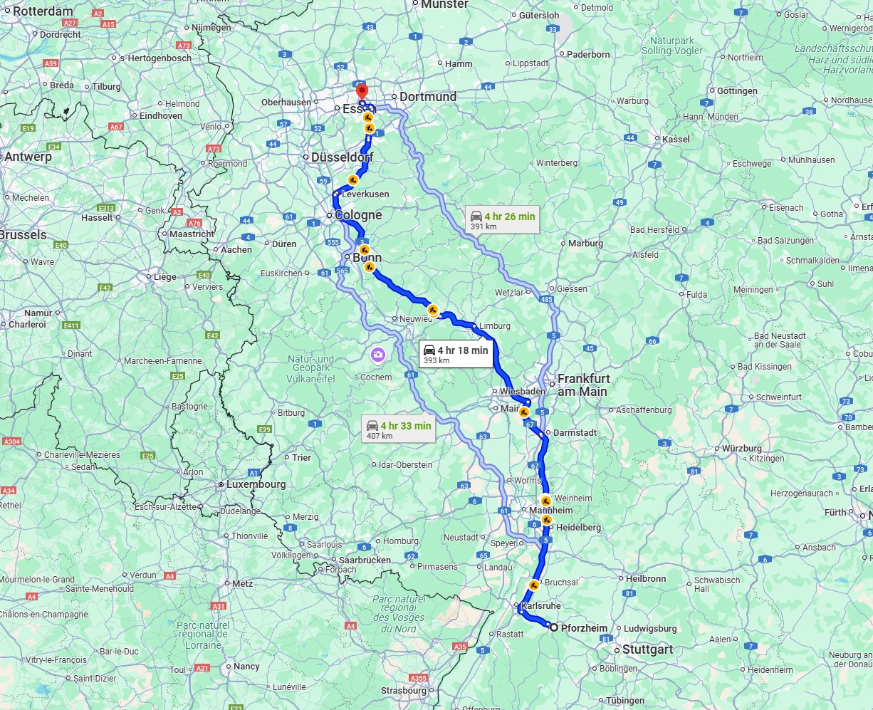 Anreise von Pforzheim Zu Bochum Über via A5 and A3