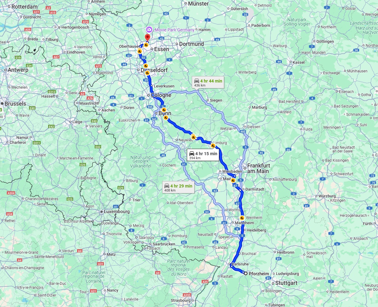 Anreise von Pforzheim Zu Bottrop Über via A5 and A3