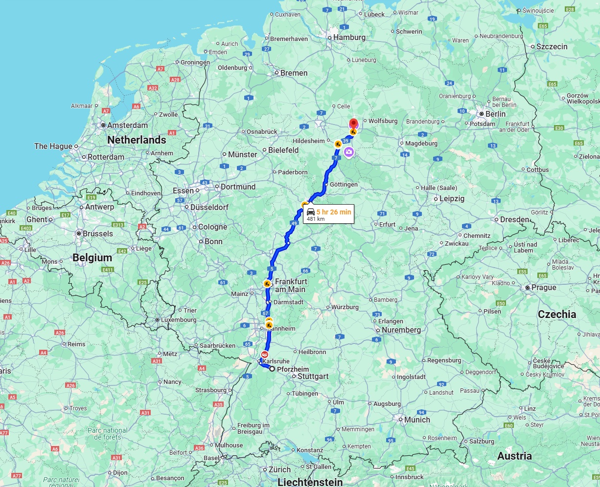 Anreise von Pforzheim Zu Braunschweig Über via A5