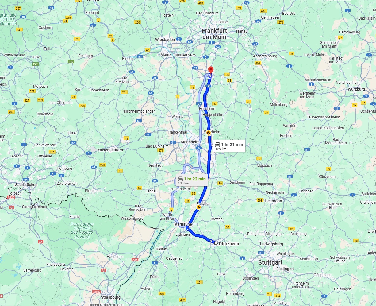 Anreise von Pforzheim Zu Darmstadt Über via A5