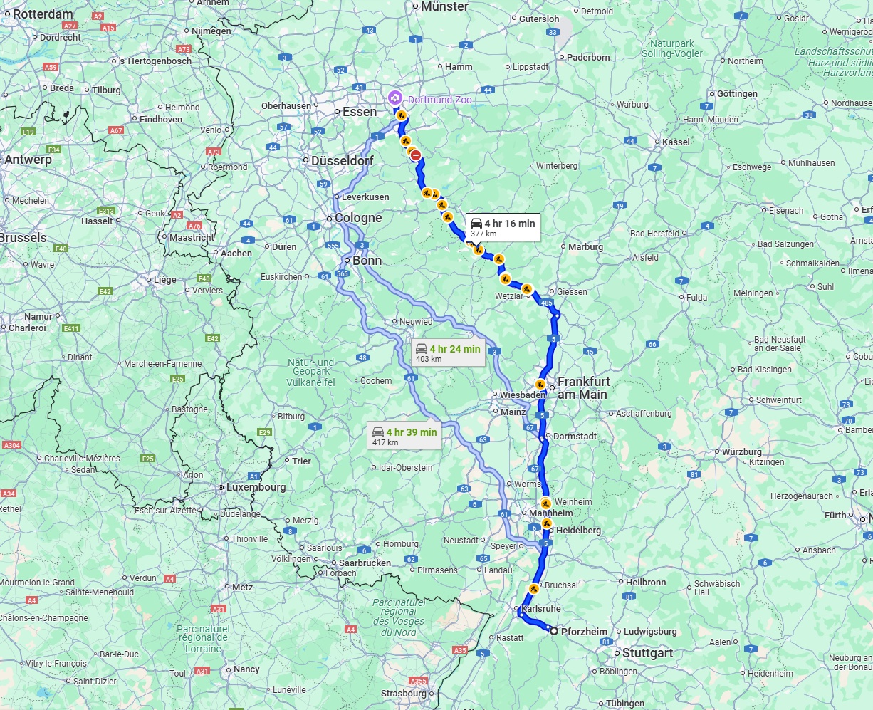 Anreise von Pforzheim Zu Dortmund Über via A5 and A45