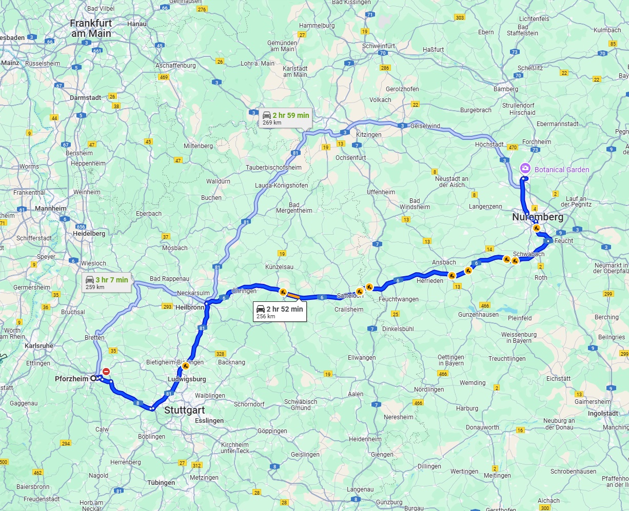 Anreise von Pforzheim Zu Erlangen Über via A6