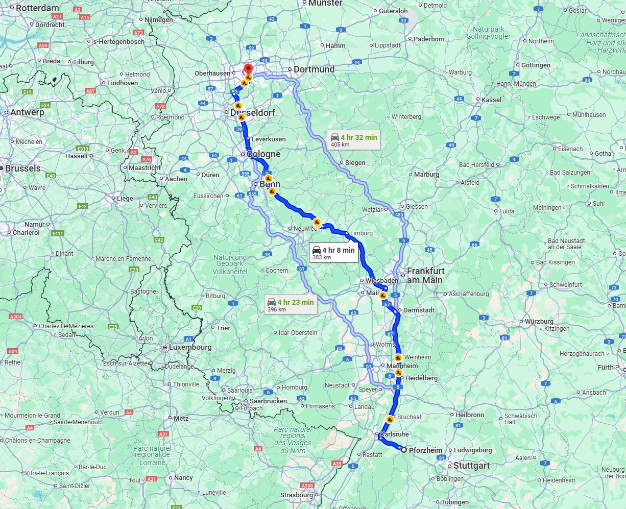 Anreise von Pforzheim Zu Essen Über via A5 and A3