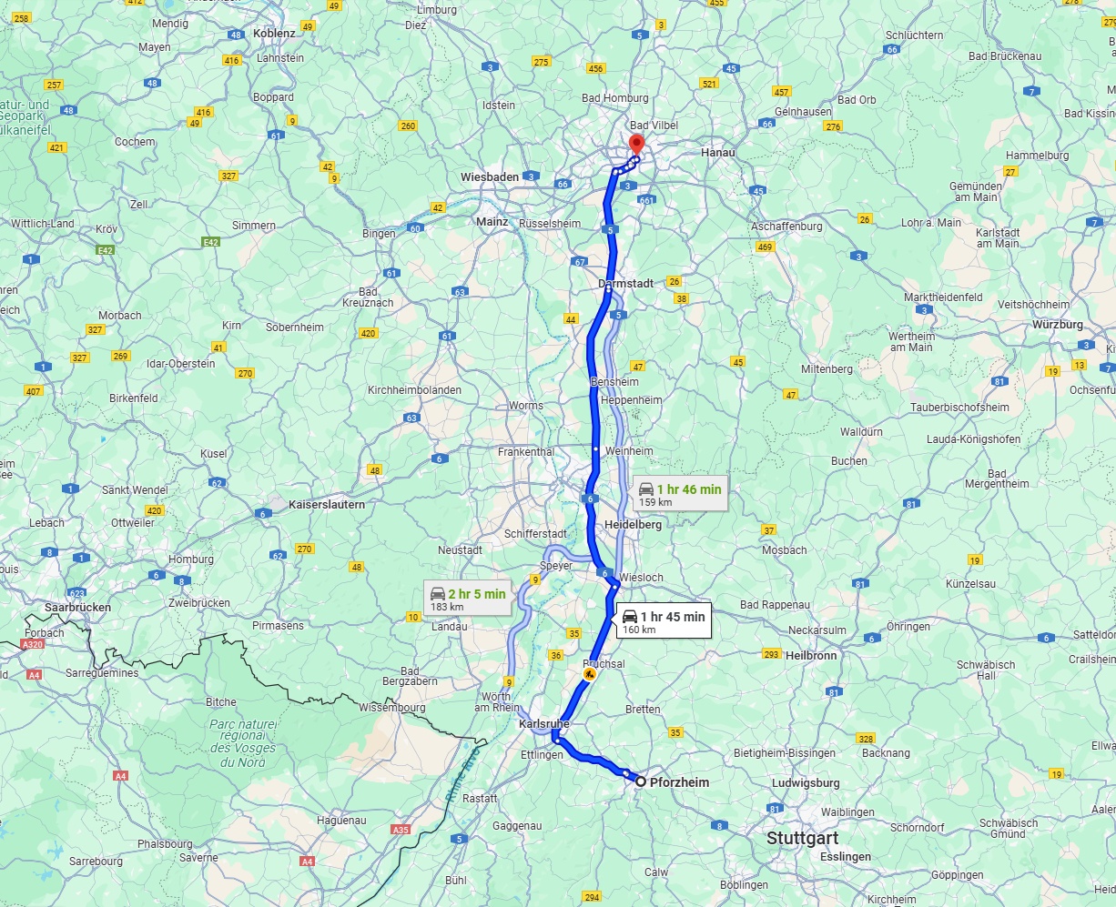Anreise von Pforzheim Zu Frankfurt am Main Über via A5