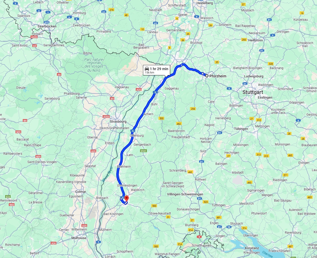 Anreise von Pforzheim Zu Freiburg im Breisgau Über via A5