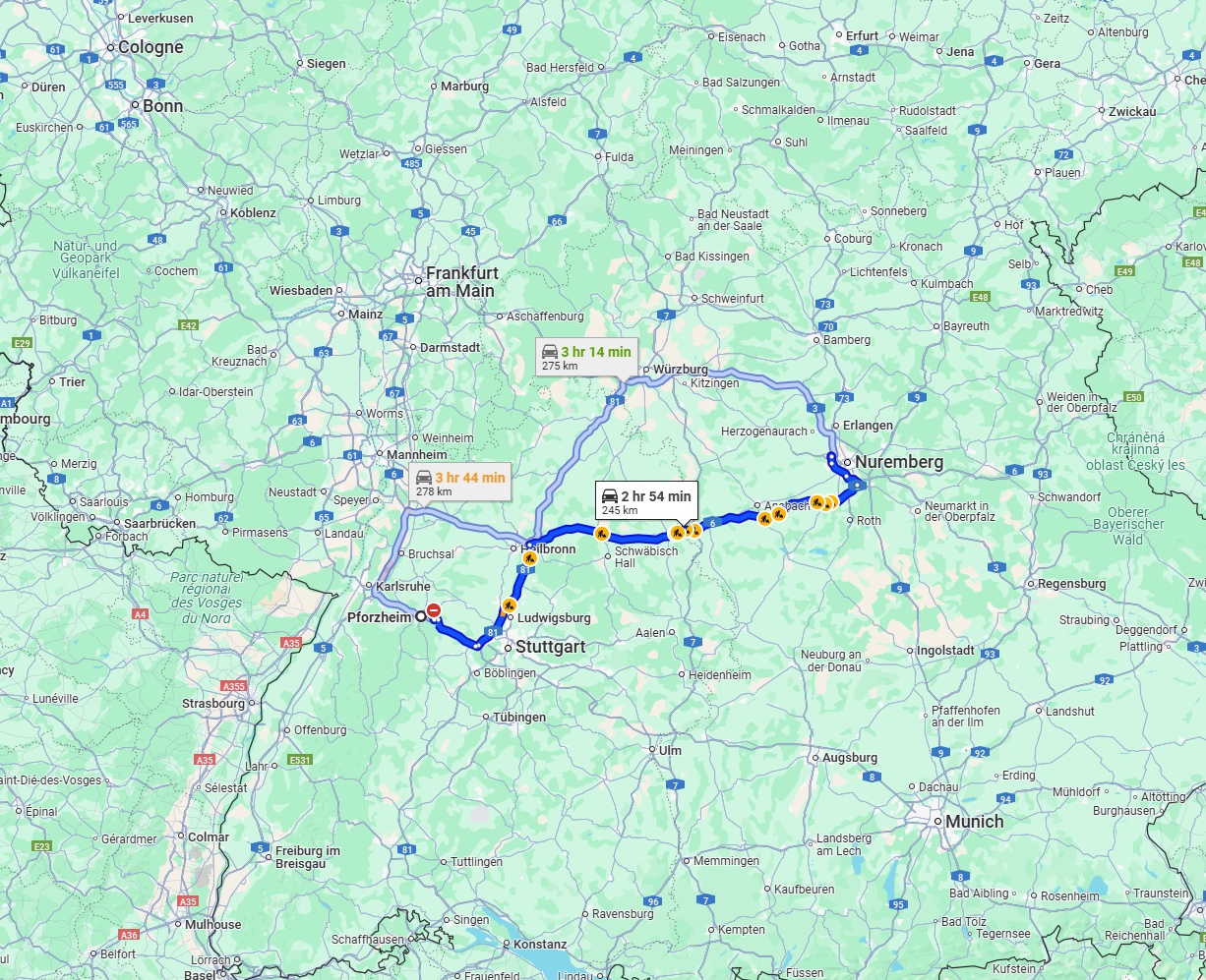 Anreise von Pforzheim Zu Fürth Über via A6