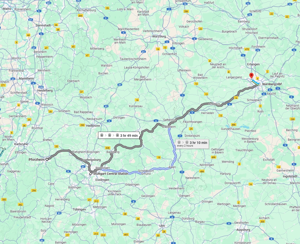 Anreise von Pforzheim Zu Fürth Über 
