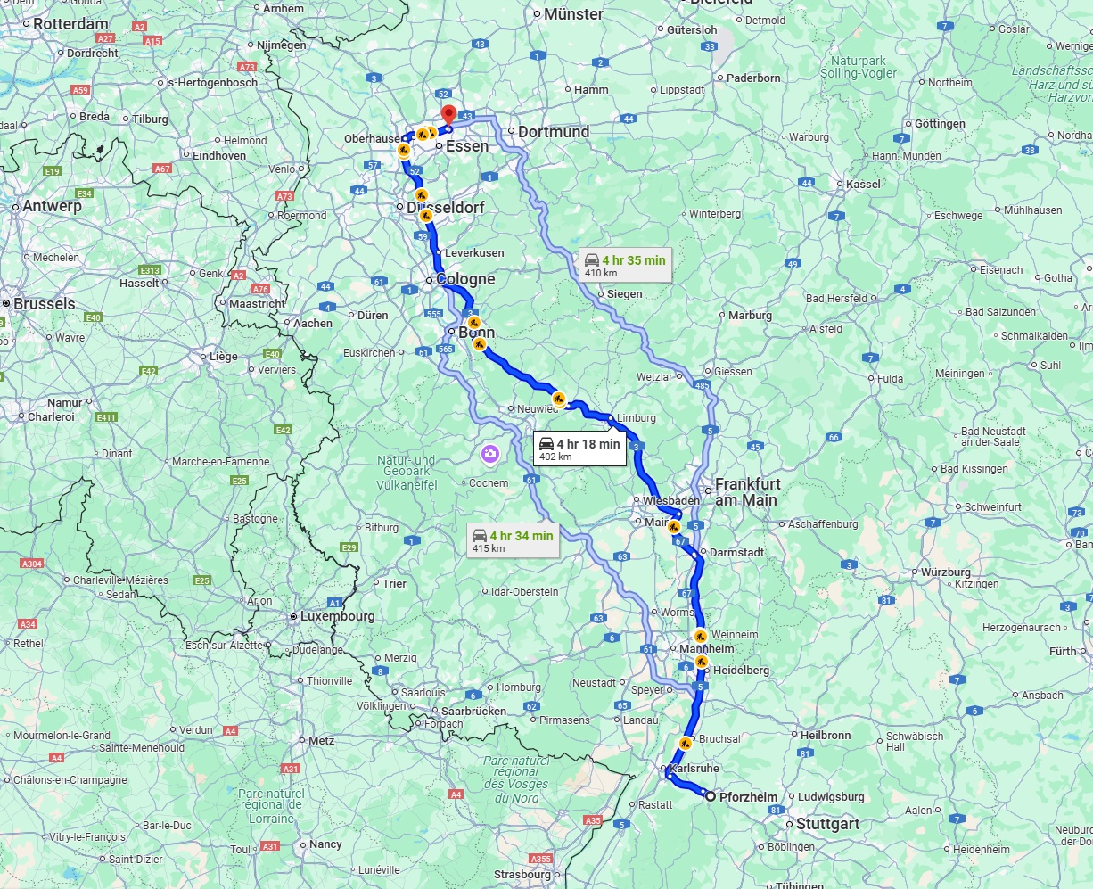 Anreise von Pforzheim Zu Gelsenkirchen Über via A5 and A3
