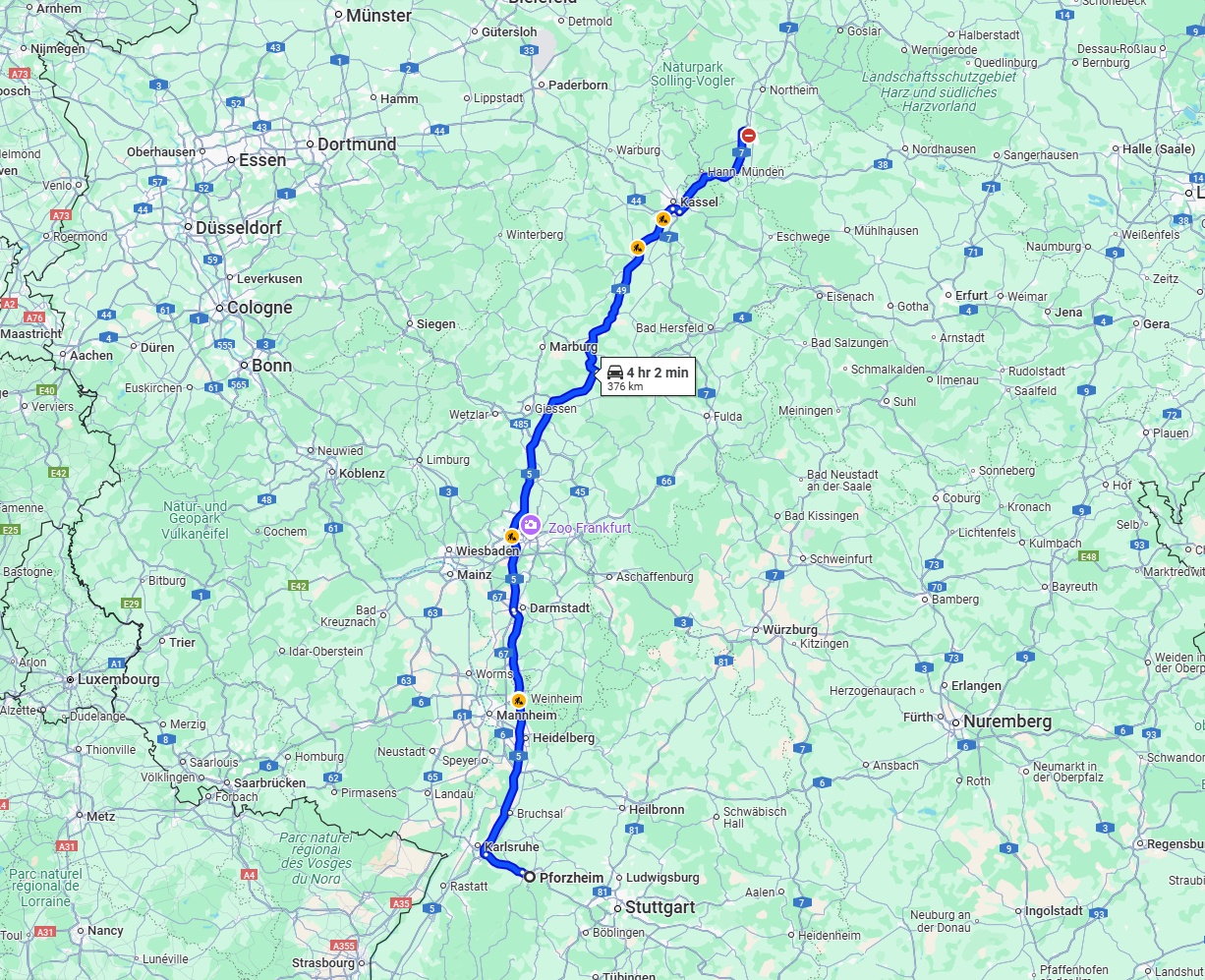 Anreise von Pforzheim Zu Göttingen Über via A5