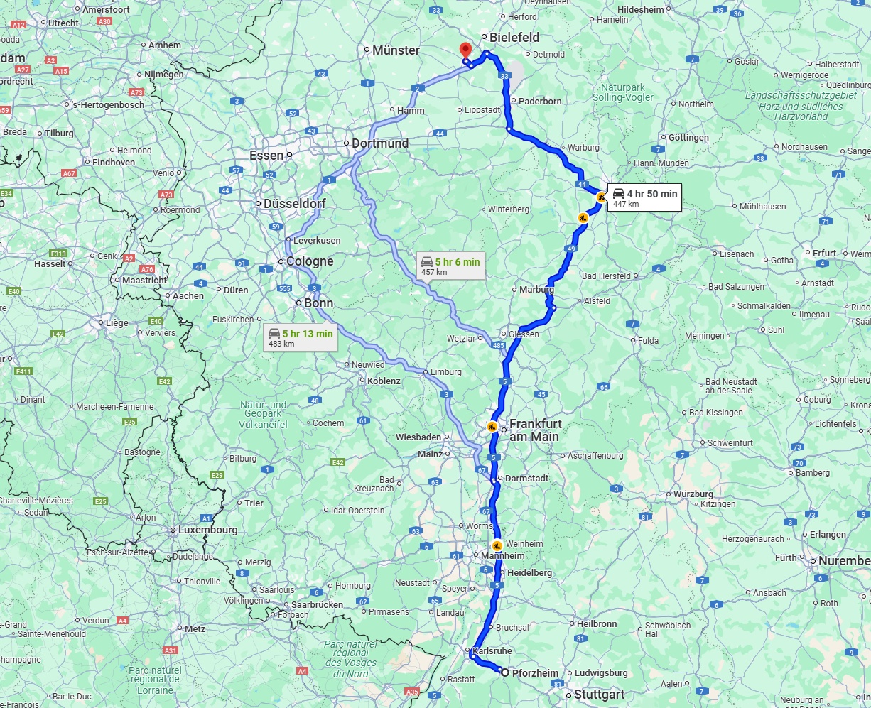 Anreise von Pforzheim Zu Gütersloh Über via A5
