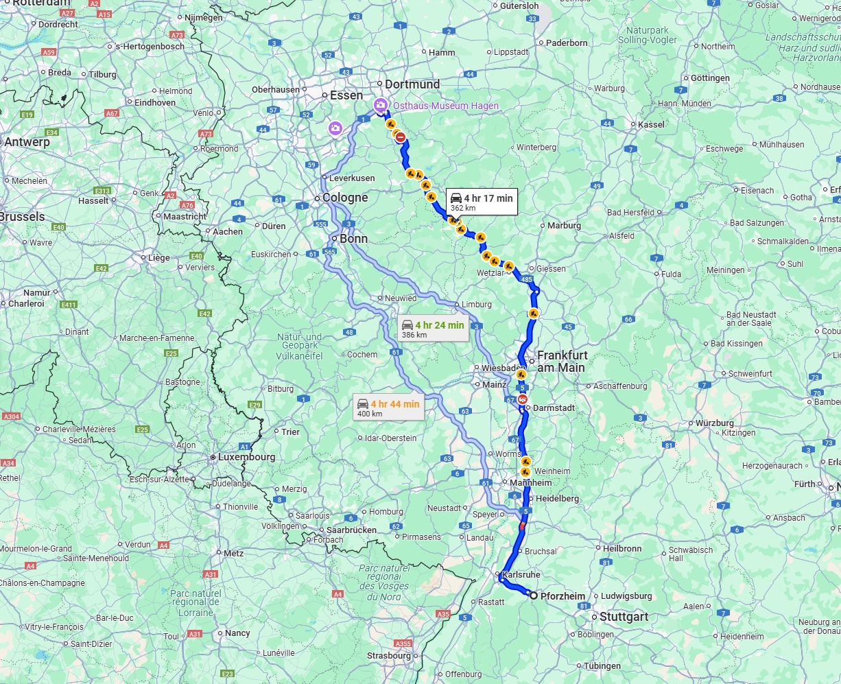 Anreise von Pforzheim Zu Hagen Über via A5 and A45