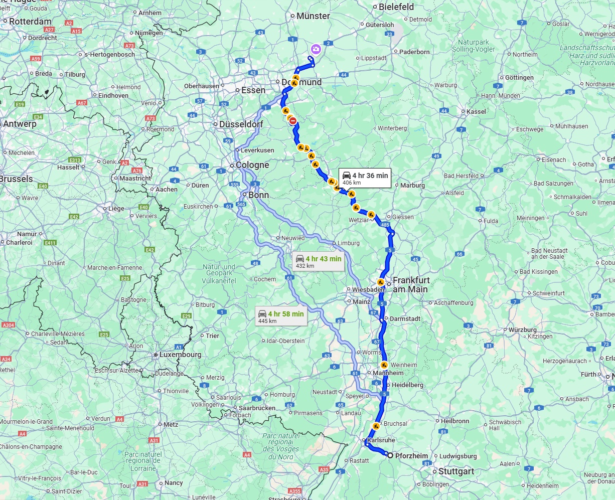 Anreise von Pforzheim Zu Hamm Über via A5 and A45