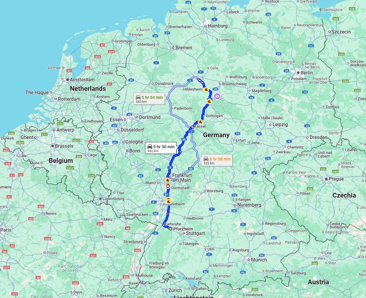 Anreise von Pforzheim Zu Hannover Über via A5 and A7