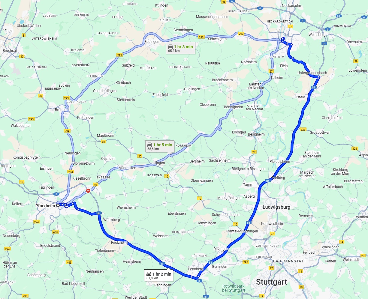 Anreise von Pforzheim Zu Heilbronn Über via A81