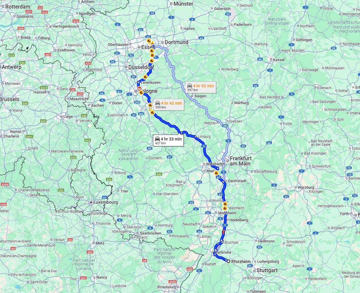 Anreise von Pforzheim Zu Herne Über via A3