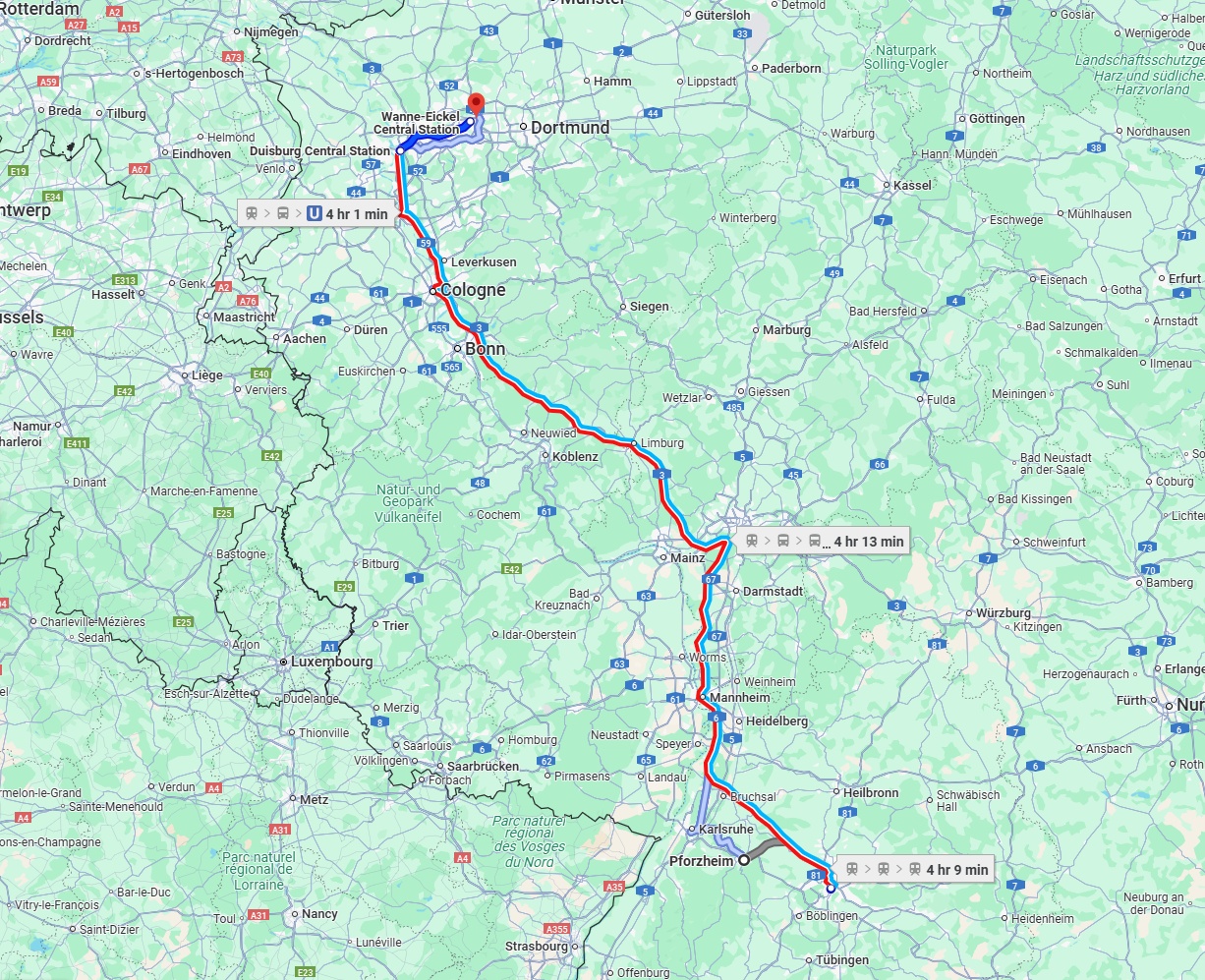 Anreise von Pforzheim Zu Herne Über 