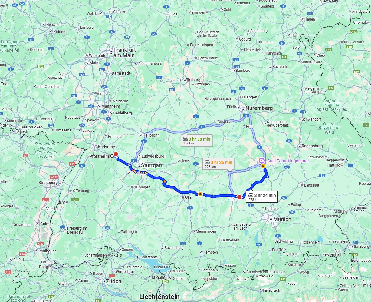 Anreise von Pforzheim Zu Ingolstadt Über via A8