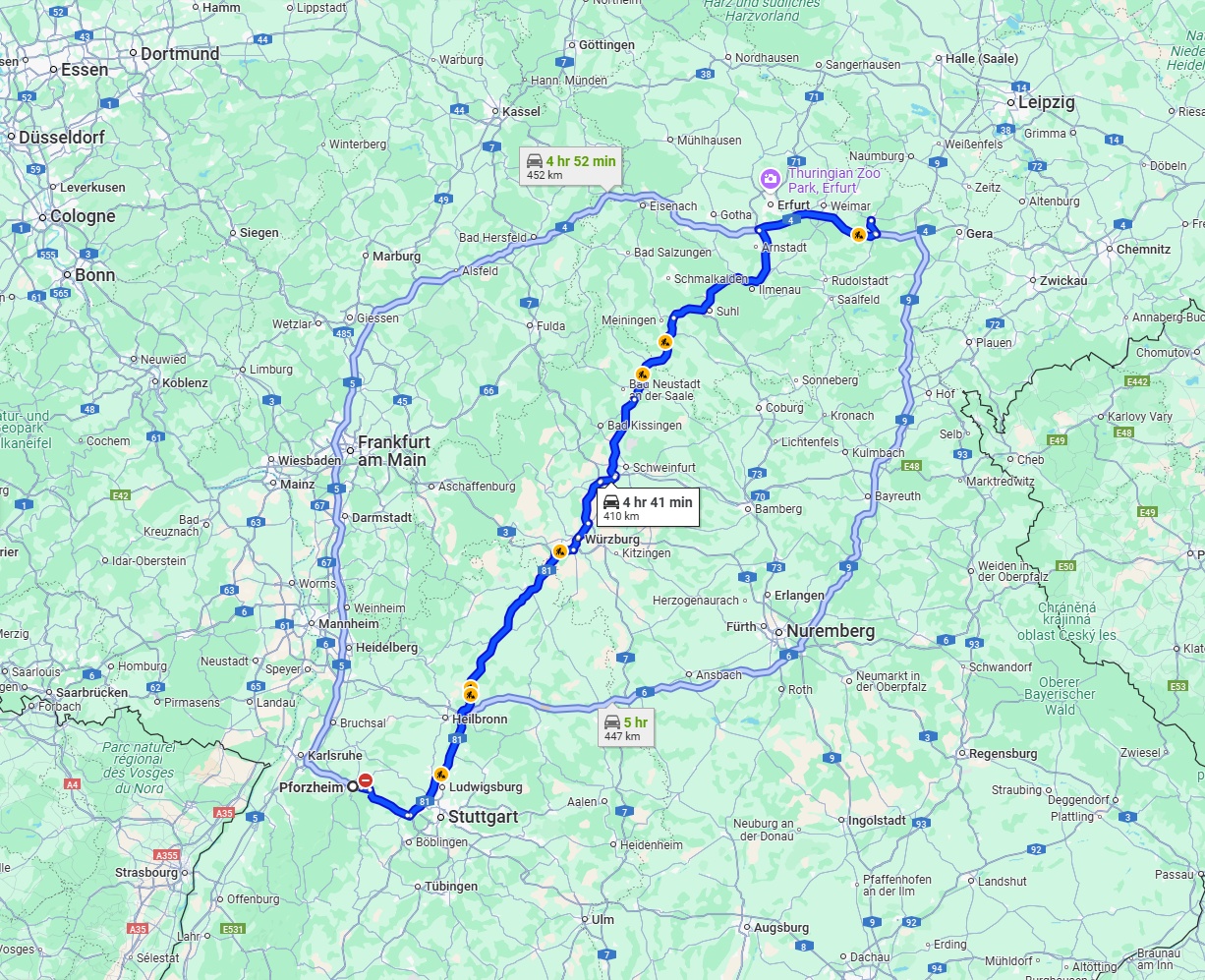 Anreise von Pforzheim Zu Jena Über via A81 and A71