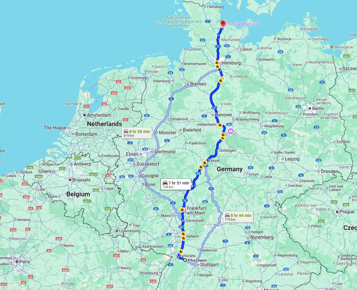 Anreise von Pforzheim Zu Kiel Über via A5 and A7