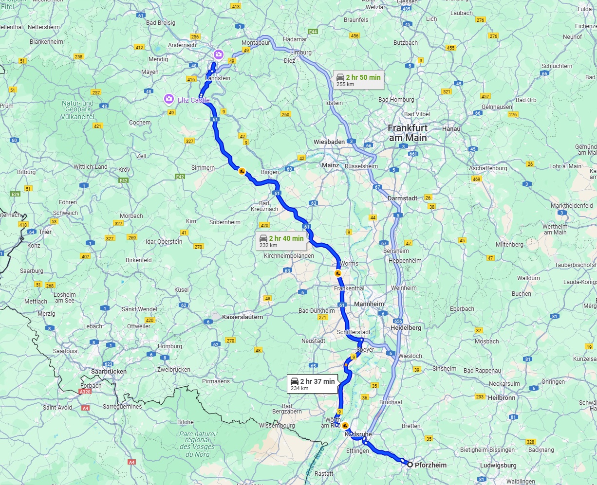 Anreise von Pforzheim Zu Koblenz Über via A61
