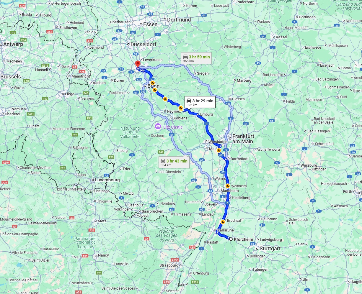 Anreise von Pforzheim Zu Köln Über via A5 and A3
