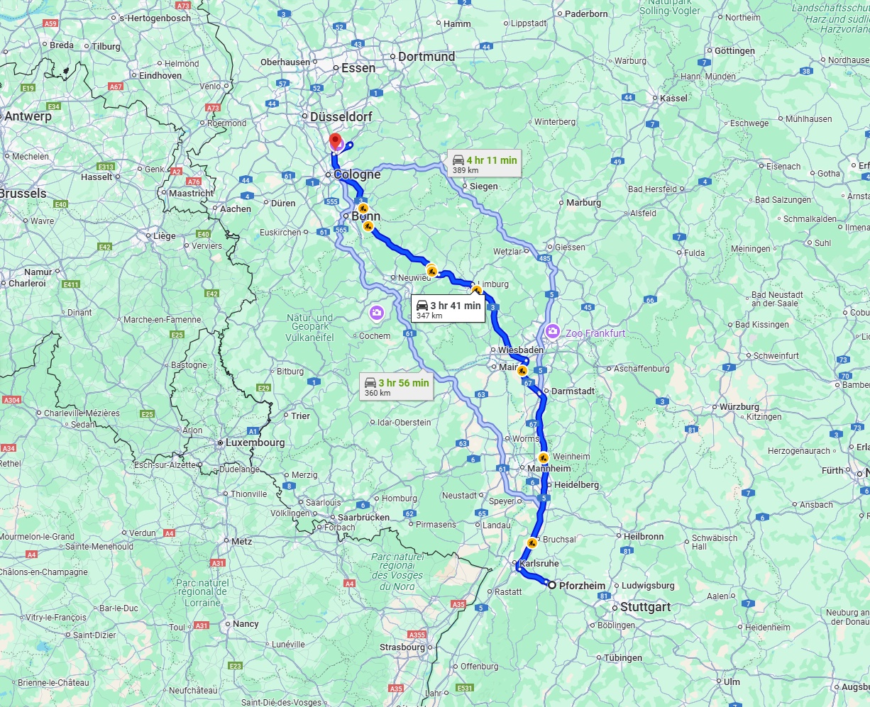 Anreise von Pforzheim Zu Leverkusen Über via A5 and A3