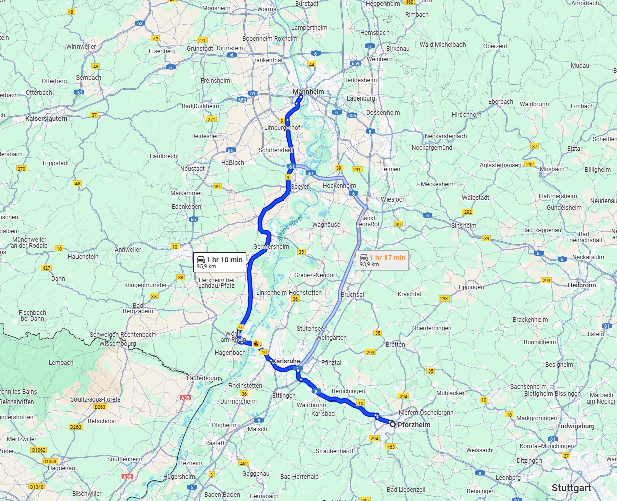 Anreise von Pforzheim Zu Ludwigshafen am Rhein Über via B9