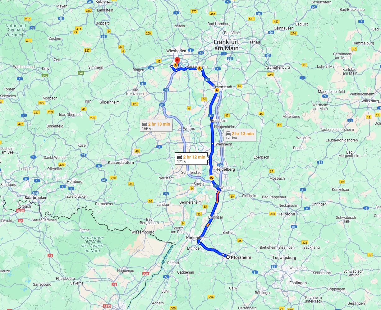 Anreise von Pforzheim Zu Mainz Über via A67
