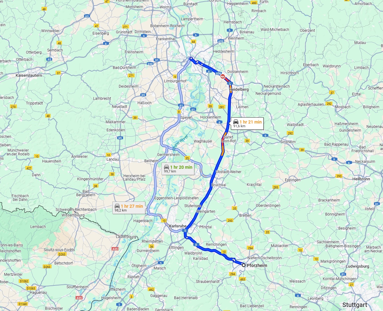 Anreise von Pforzheim Zu Mannheim Über via A5