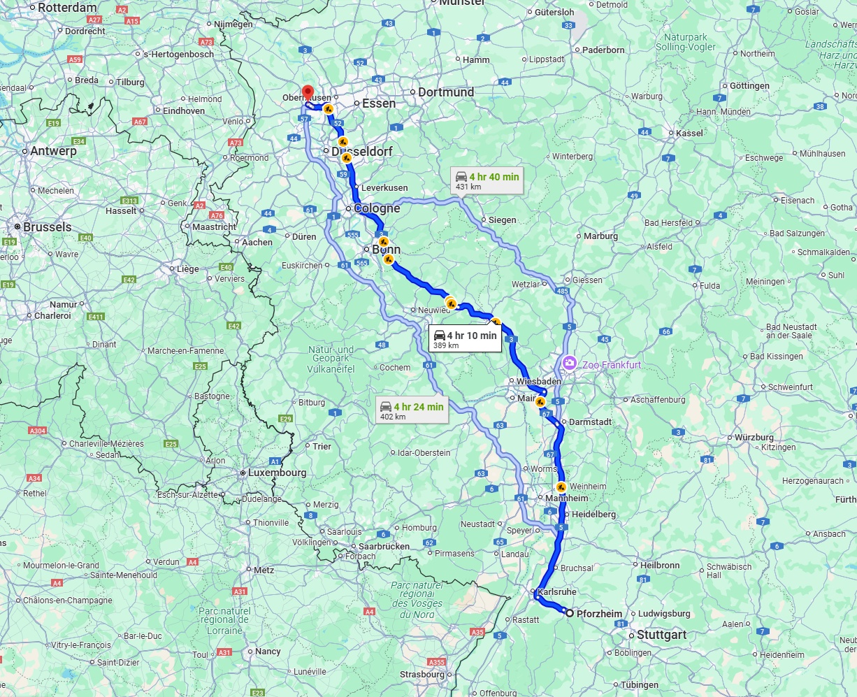 Anreise von Pforzheim Zu Moers Über via A5 and A3