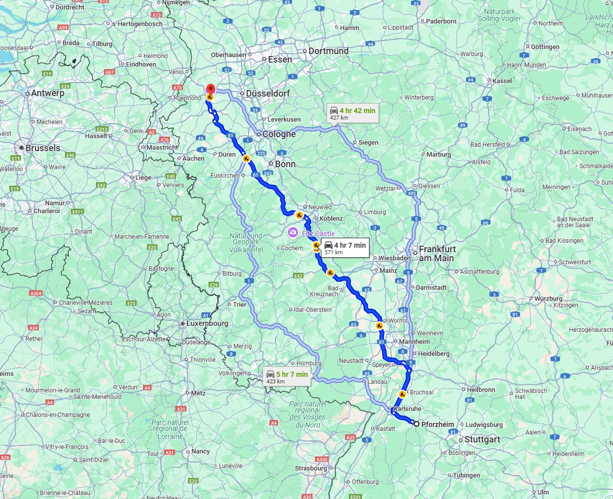 Anreise von Pforzheim Zu Mönchengladbach Über via A61