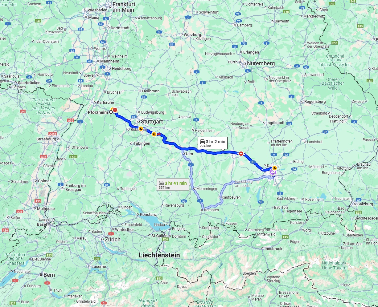 Anreise von Pforzheim Zu München Über via A8