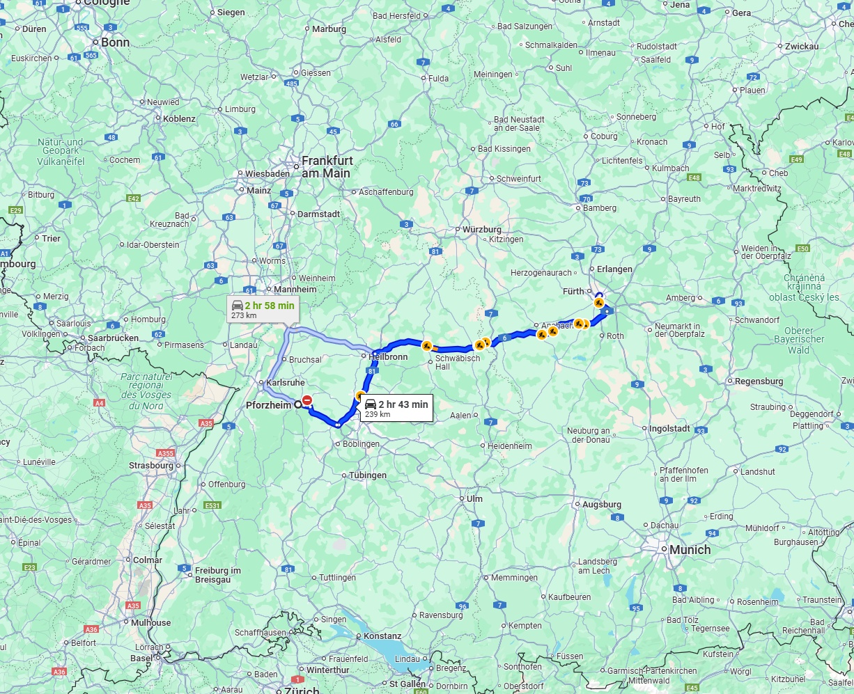 Anreise von Pforzheim Zu Nürnberg Über via A6