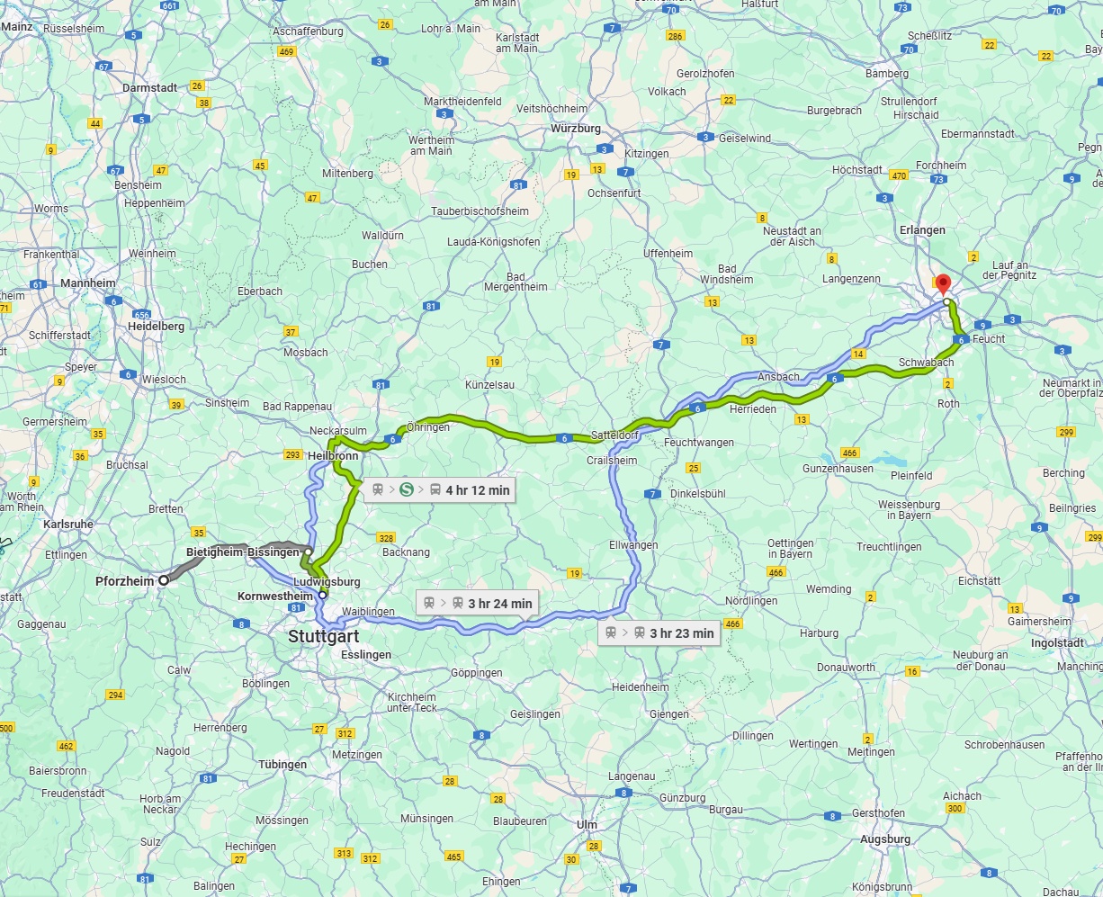 Anreise von Pforzheim Zu Nürnberg Über 