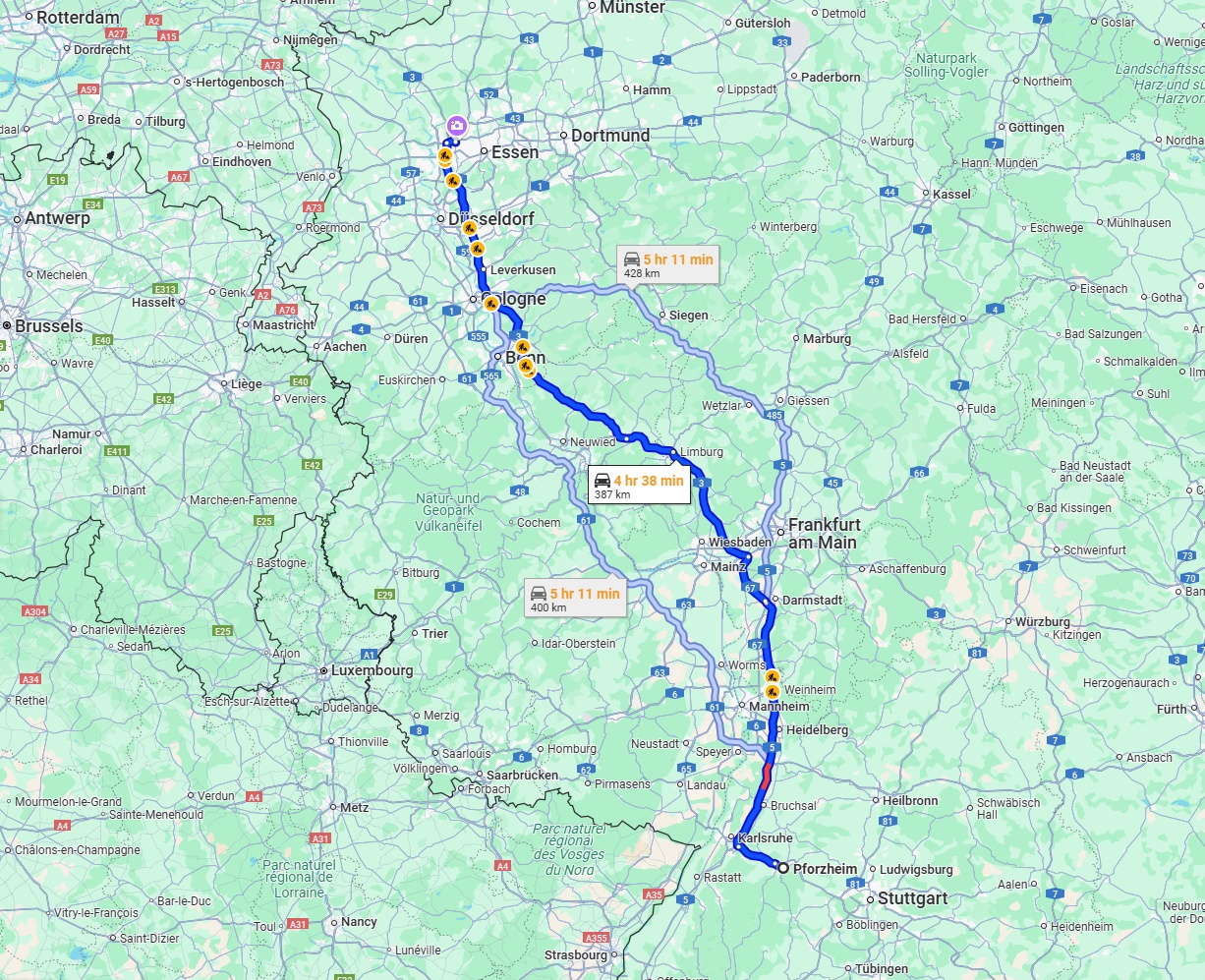 Anreise von Pforzheim Zu Oberhausen Über via A5 and A3