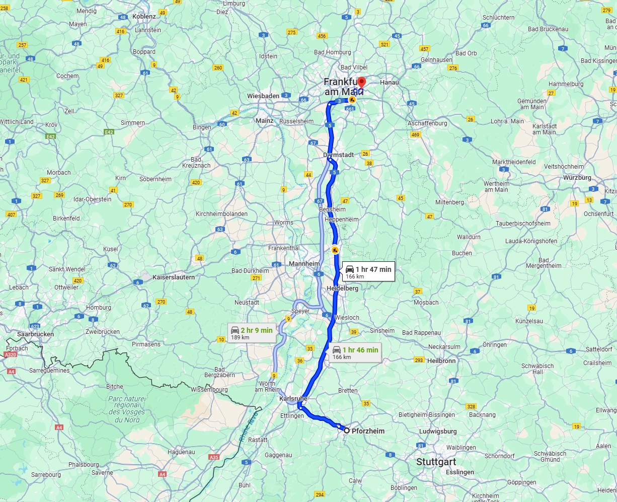 Anreise von Pforzheim Zu Offenbach am Main Über via A5