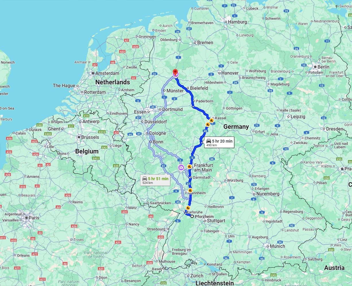 Anreise von Pforzheim Zu Osnabrück Über via A5