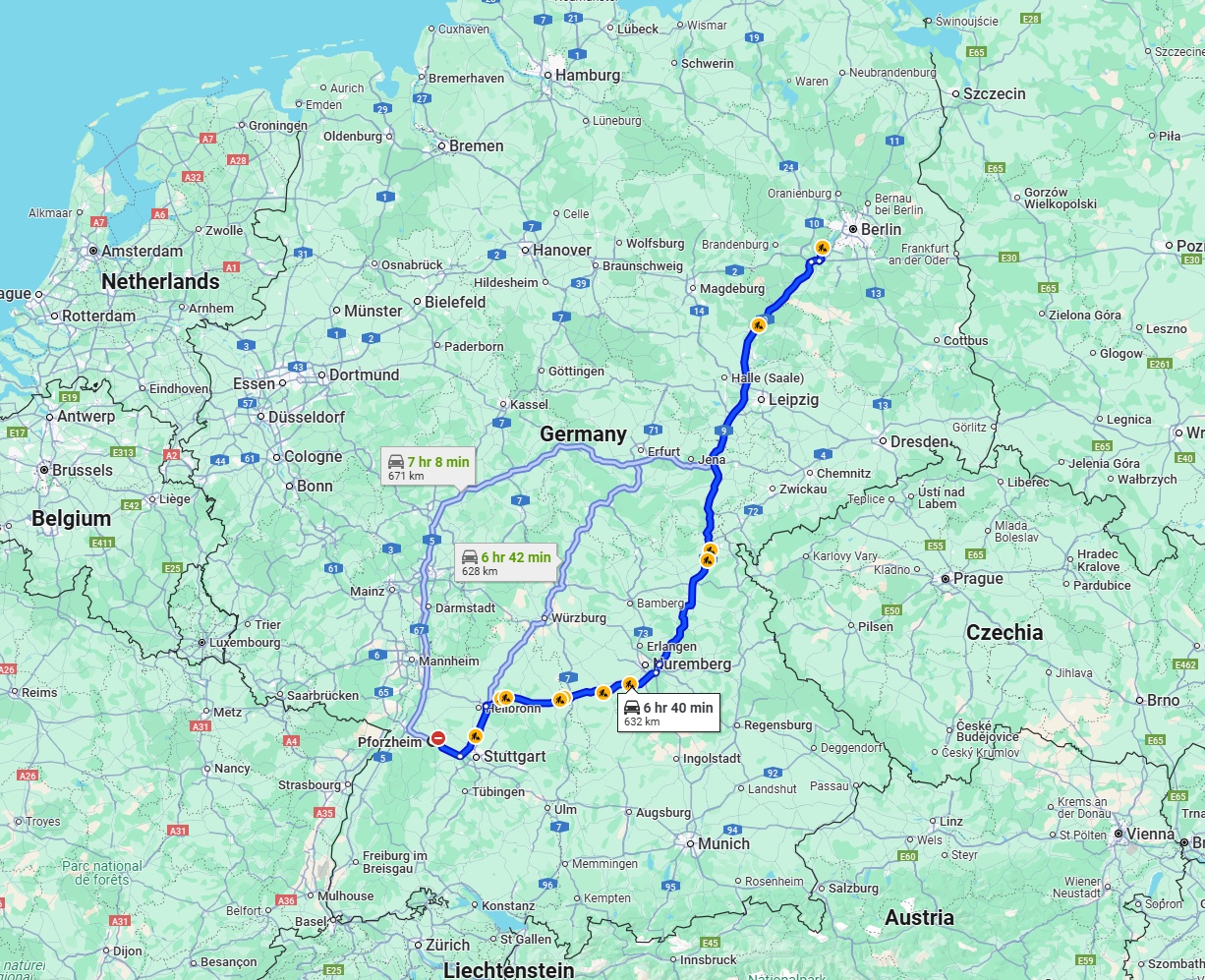 Anreise von Pforzheim Zu Potsdam Über via A9