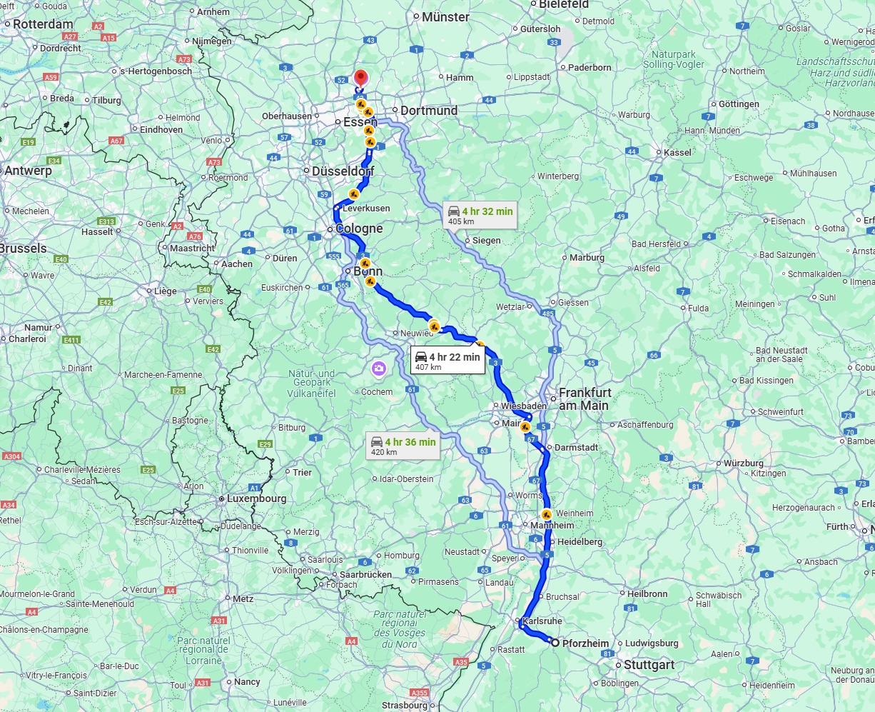 Anreise von Pforzheim Zu Recklinghausen Über via A5 and A3