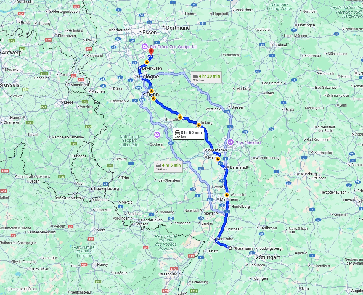 Anreise von Pforzheim Zu Remscheid Über via A5 and A3