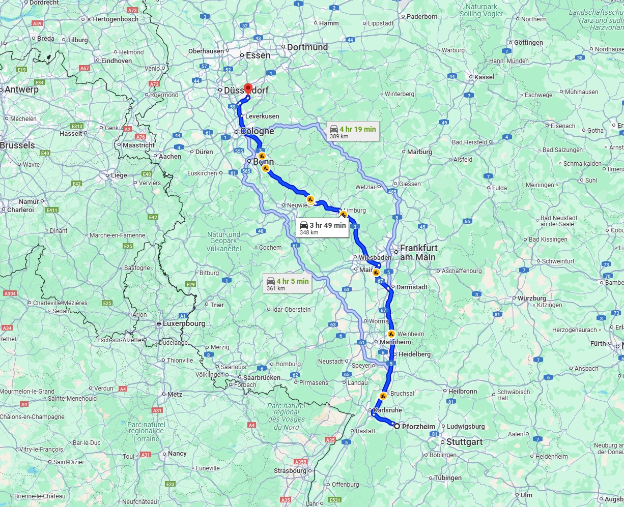 Anreise von Pforzheim Zu Solingen Über via A5 and A3